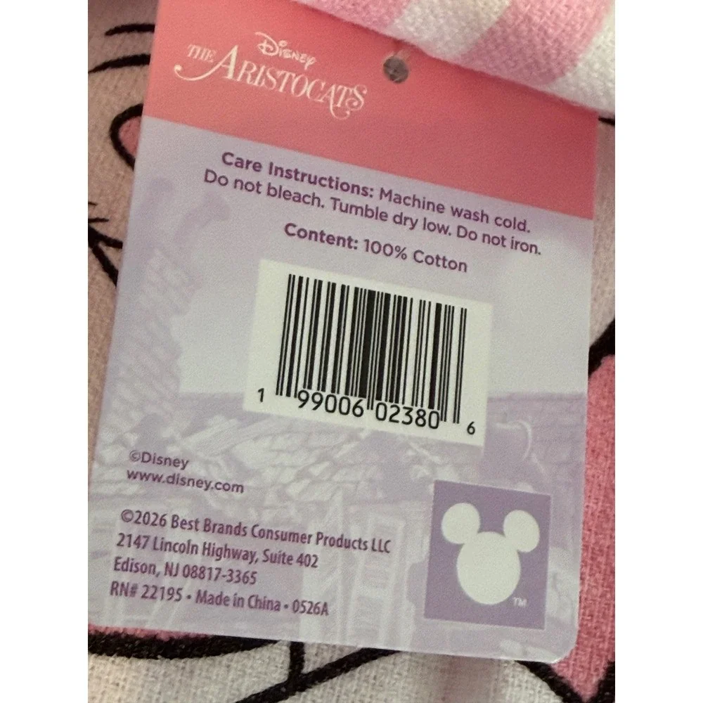 Disney The Aristocats Marie Kitchen Towel Pink White Stripe 100% Cotton NEW